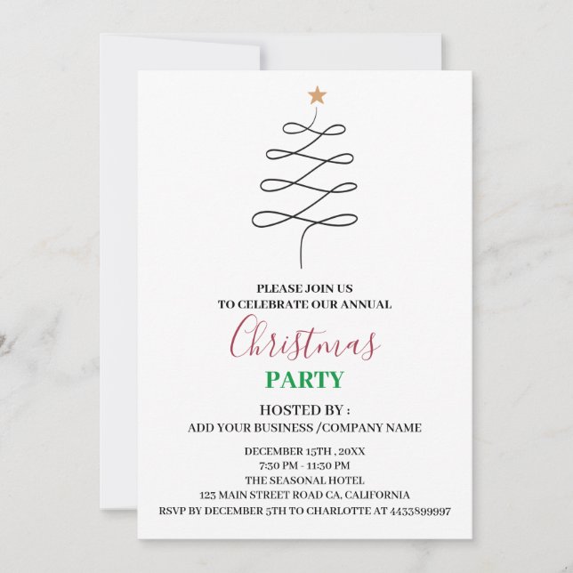 Minimalist Corporate Business Christmas Party  Invitation (Front)