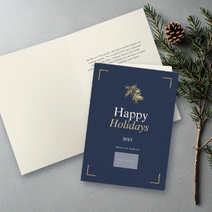 Minimalist Corporate Business Logo Navy Gold Pine  Holiday Card