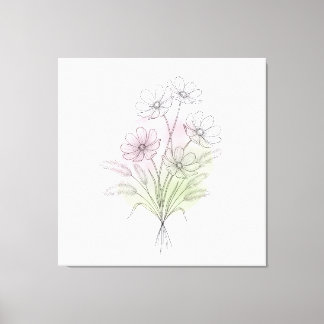 Minimalist Cosmos Line Art Wildflower Blush Canvas Print