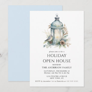 Minimalist Cosy Blue Holiday Open House Party Invitation