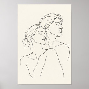Minimalist Couple Embrace Line Art Poster