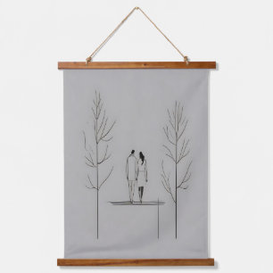 Minimalist Couple Modern Line Art Hanging Tapestry