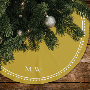 Minimalist Couples Monogram Gold Holiday Brushed Polyester Tree Skirt