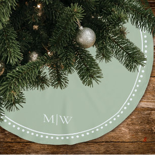 Minimalist Couples Monogram Sage Green Holiday Brushed Polyester Tree Skirt