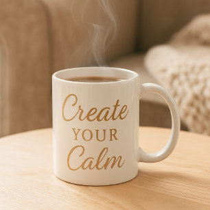 Minimalist Cozy Quote Mug – “Create Your Calm” 