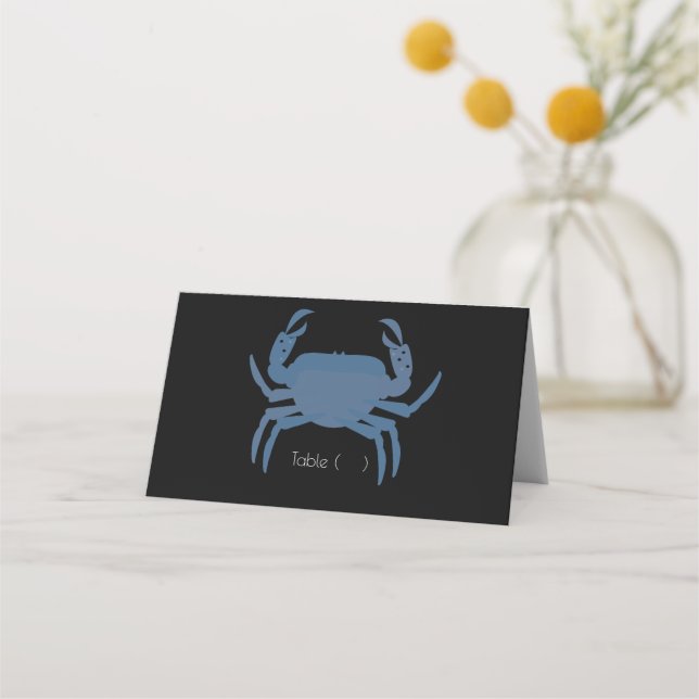Minimalist Crab Black Wedding Rehearsal Place Card (Front)