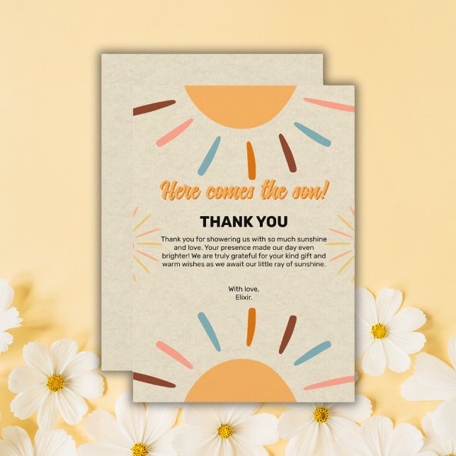 Minimalist Craft Here Comes The Son Baby Shower Thank You Card (Creator Uploaded)
