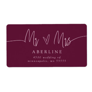 Minimalist Cranberry Mr & Mrs Return Address