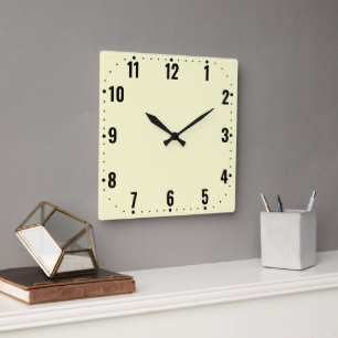 Minimalist Cream Face With Numbers - Frameless  Square Wall Clock