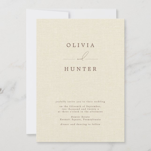Minimalist Cream Faux Linen Wedding Invitation (Front)