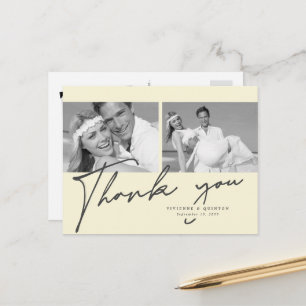 Minimalist Cream Frame 2 Photo Wedding Thank You Postcard