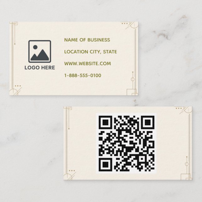 Minimalist Cream Geometric QR Code Business Card (Front/Back)