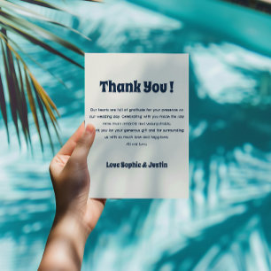 Minimalist Cream & Navy Blue Wedding  Thank You Card
