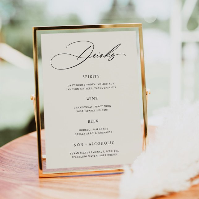 Minimalist Cream Wedding Bar Menu Poster (Creator Uploaded)