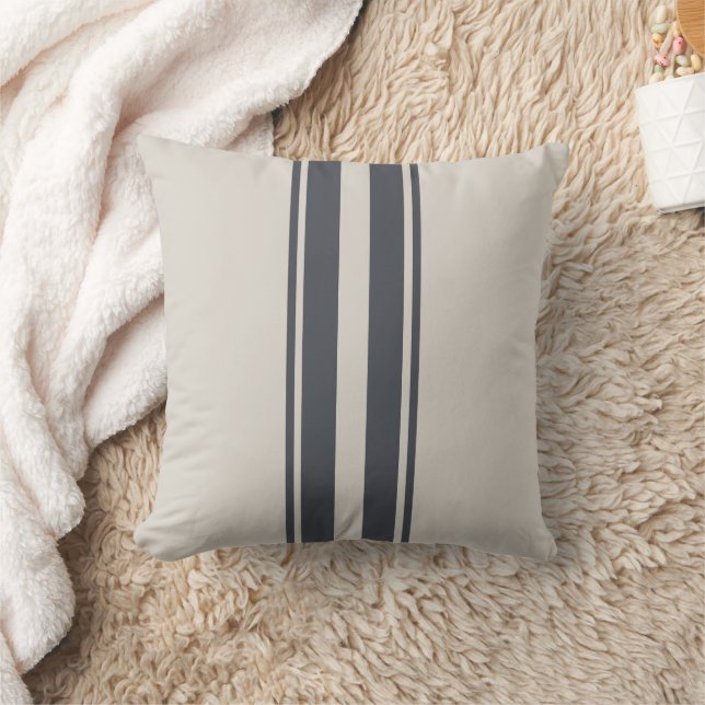 Minimalist Cream White and Navy Blue Stripe  Cushion (Blanket)