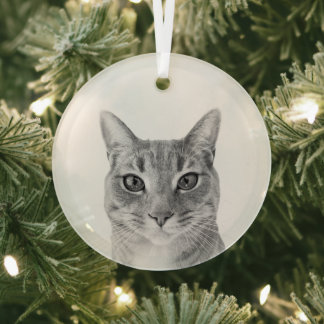 Minimalist Create Your Own Custom Pet Photo B & W Glass Tree Decoration