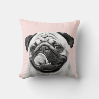 Minimalist Create Your Own Pet Portrait B & W Pink Cushion