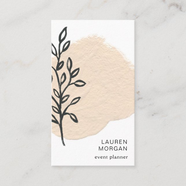 Minimalist Creme texture black floral Business Card (Front)