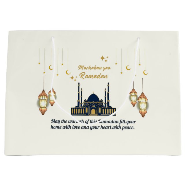  Minimalist Crescent Moon Ramadan Blessings Large Gift Bag (Front)