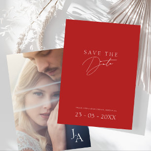 Minimalist Crimson Red Script Photo Wedding Save The Date