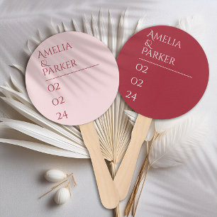 Minimalist Crimson Red Wedding Hand Fans