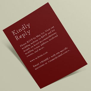 Minimalist Crimson Red Wedding RSVP Card