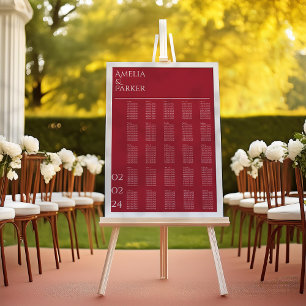 Minimalist Crimson Red Wedding Seating Cart Poster