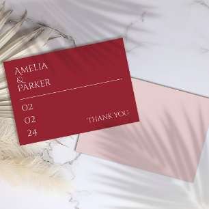 Minimalist Crimson Red Wedding Thank You Card