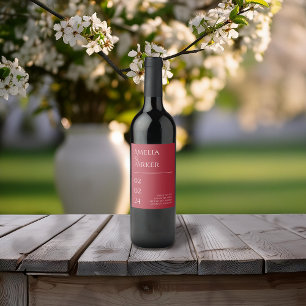 Minimalist Crimson Red Wedding Wine Label