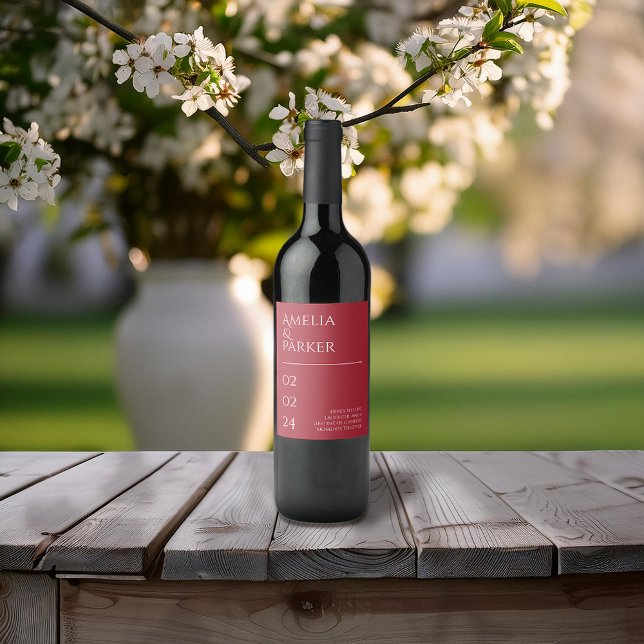 Minimalist Crimson Red Wedding Wine Label (Creator Uploaded)