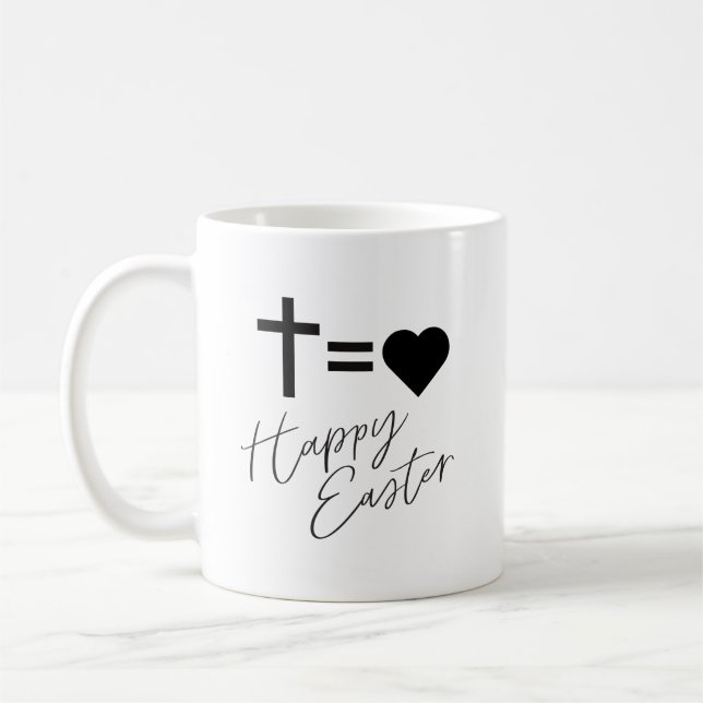 Minimalist Cross and Heart Design Easter  Coffee Mug (Left)