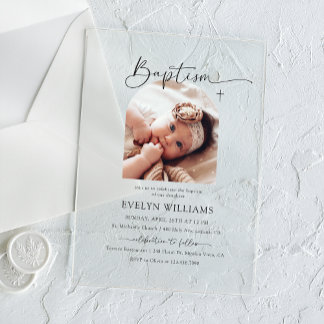 Minimalist Cross Baptism & Christening Photo Arch Acrylic Invitations
