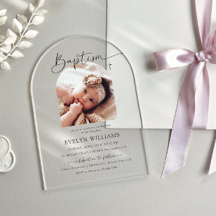Minimalist Cross Baptism & Christening Photo Arch Acrylic Invitations