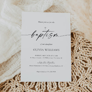 Minimalist Cross Baptism Photo Invitation