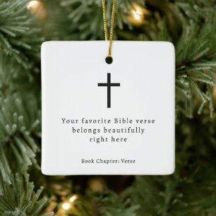 Minimalist Cross Bible Verse Ceramic Ornament