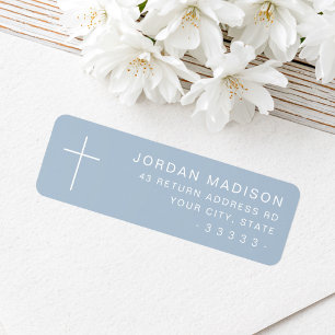 Minimalist cross dusty blue return address