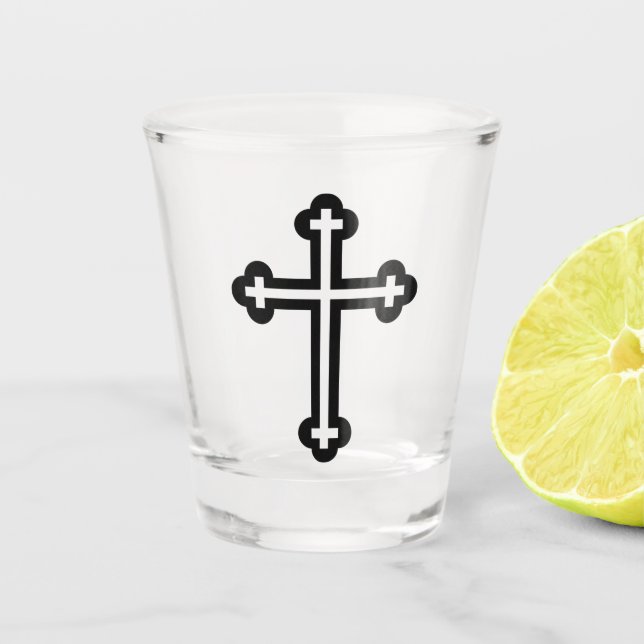 Minimalist Cross Modern Christian Symbol Art Shot Glass (Front)