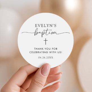 Minimalist Cross Personalised Baptism Thank You Classic Round Sticker
