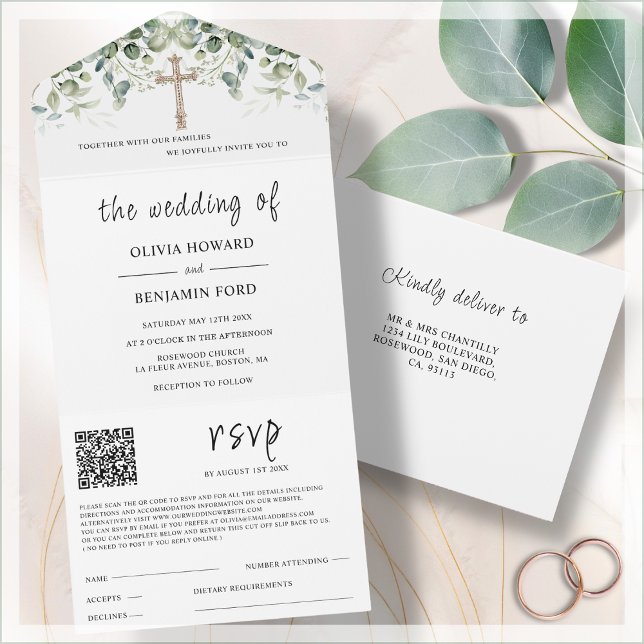 Minimalist Cross Religious QR Code  All In One Invitation (Creator Uploaded)