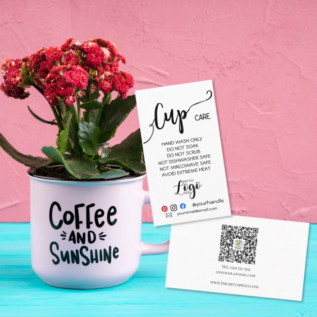 Minimalist Cup Care Guide Business Logo QR Code Card (Creator Uploaded)