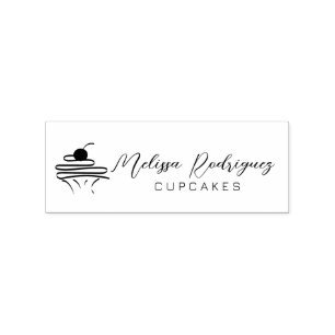 Minimalist Cupcake Bakery Baker Script Logo Rubber Stamp