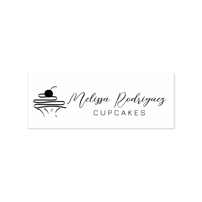Minimalist Cupcake Bakery Baker Script  Logo Rubber Stamp (Imprint)