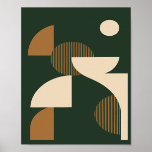 Minimalist Curved Shapes on Dark Green Background Poster