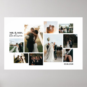 Minimalist Custom 9-Photo Wedding Collage Poster