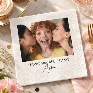 Minimalist Custom Age Birthday Photo Napkin