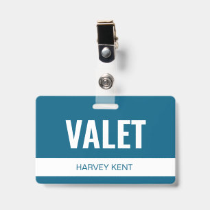 Minimalist Custom Blue Hotel Valet Employee ID Badge