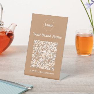 Minimalist Custom Business Logo and QR Code Pedestal Sign