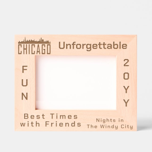 Minimalist Custom Chicago City Skyline Silhouette Etched Frames (Front)