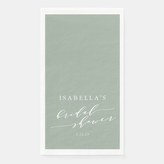 Minimalist Custom Dusty Sage Green Bridal Shower  Napkin (Front)