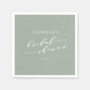 Minimalist Custom Dusty Sage Green Bridal Shower  Napkin
